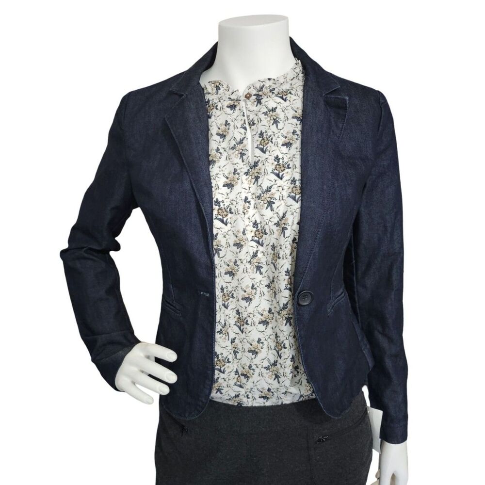Express Design Studio Vintage Y2K Dark Wash Denim Blazer Jacket Fitted 0